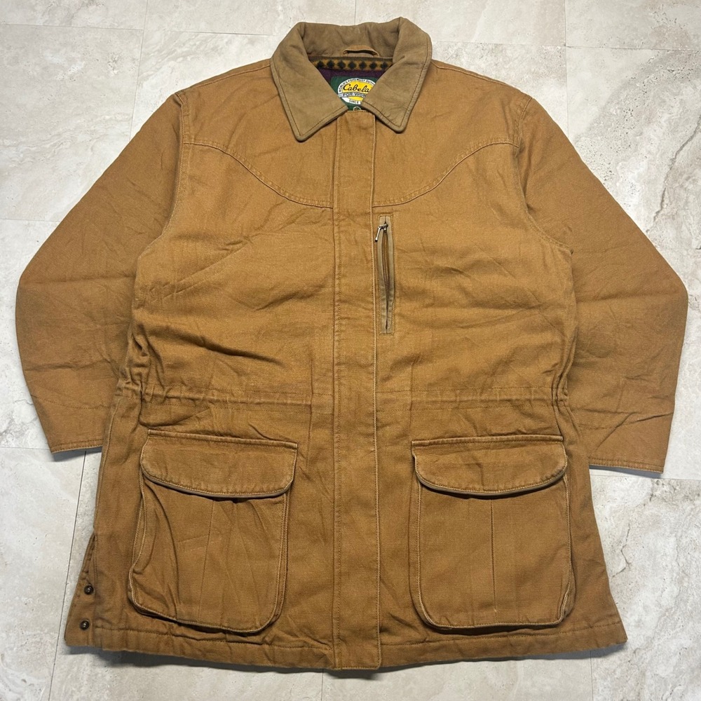 Cabelas Field Coat Brown Women Large Canvas Fleece Lined Barn Jacket 912585